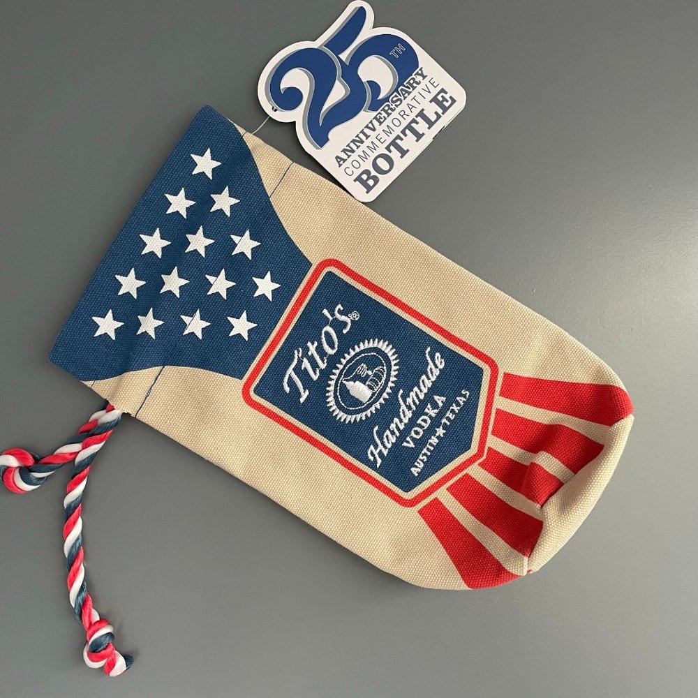 Tito’s Handmade Vodka Anniversary Canvas Drawstring Bottle Bag USA American